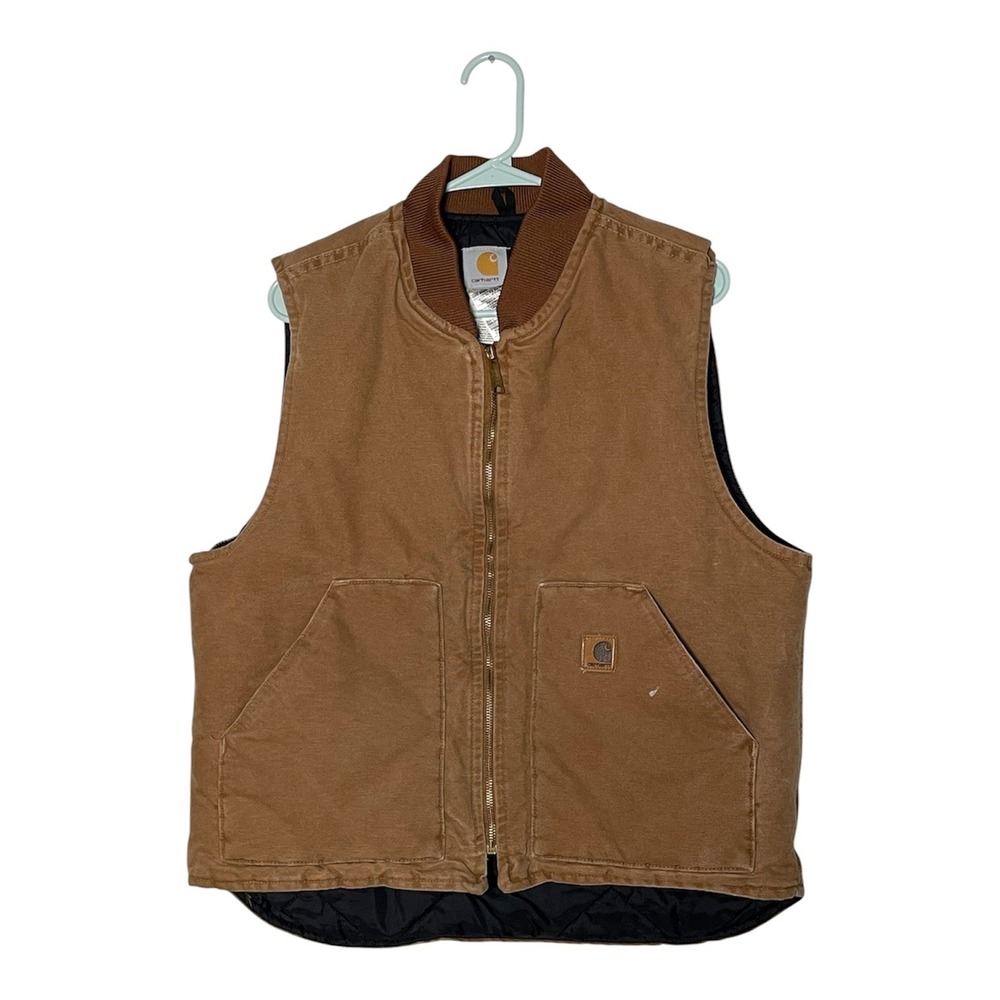 Carhartt V02 BRN Duck Canvas Quilted Vest Brown USA Made Mens Large Regular